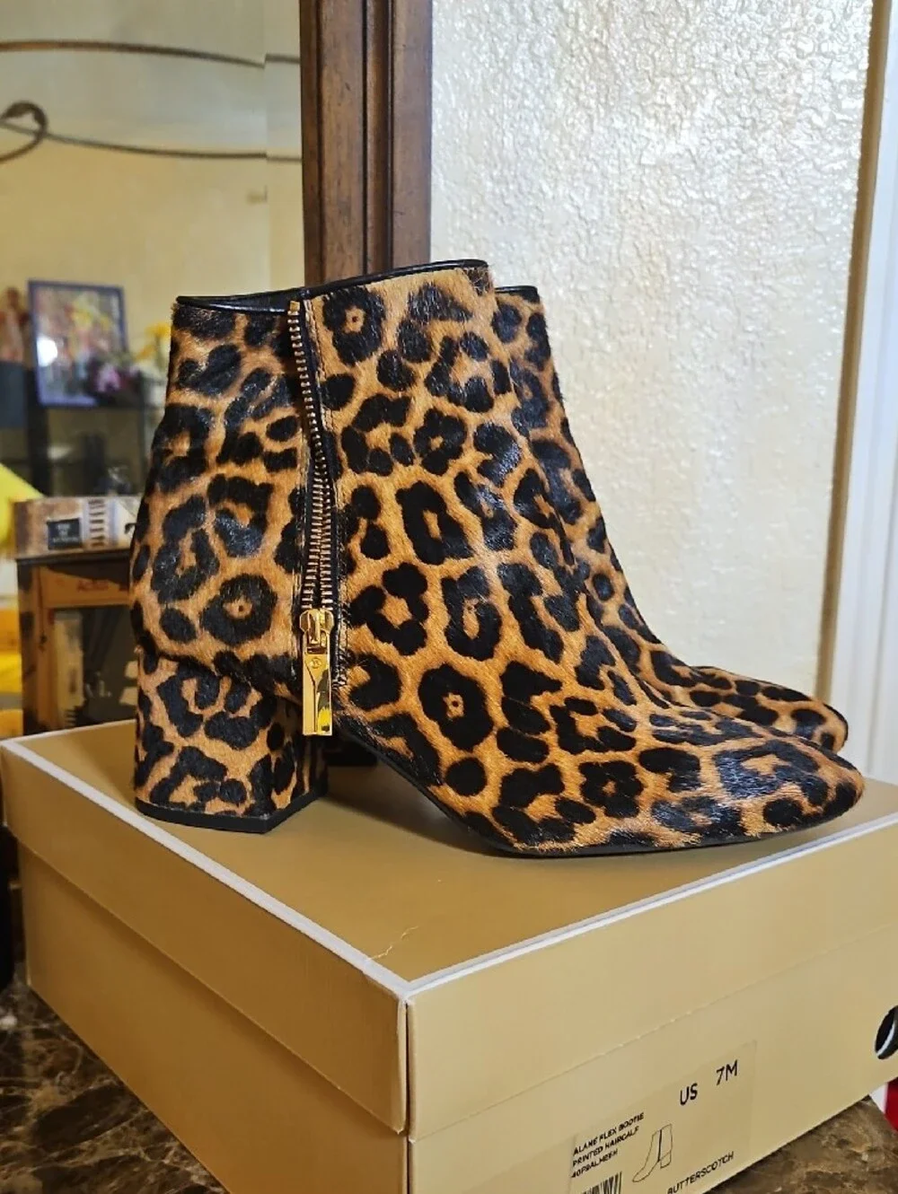 Michael Kors Leopard Print Ankle Booties in Tan and Black